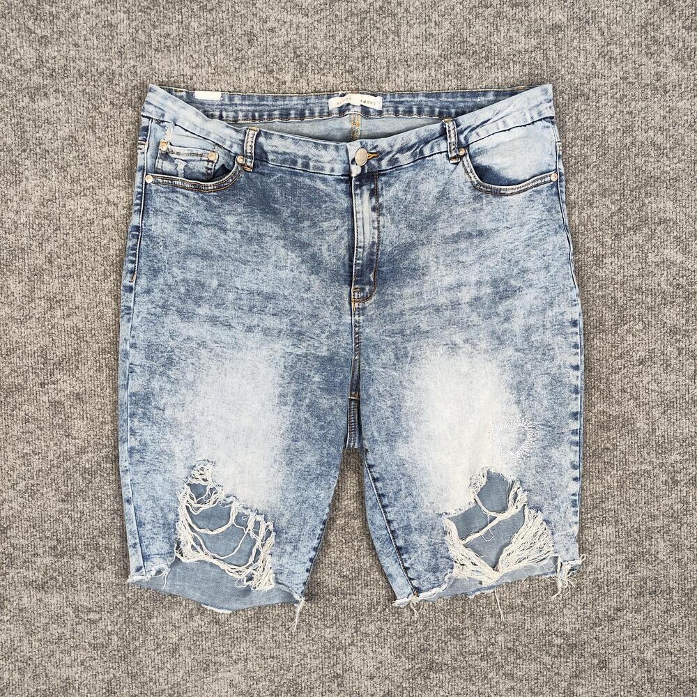 Almost Famous Bermuda Shorts Juniors 18 Blue Distressed Raw Hem Embroidered